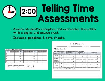 Preview of Telling Time Assessments for ABA, Autism Classroom, or Elementary Education
