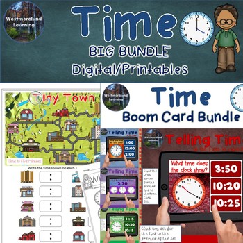 Preview of Telling Time Big Bundle Math Center Task Cards Printables & Digital Boom Cards