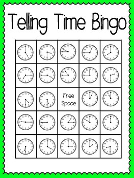 telling time bingo 30 complete different cards calling cards included