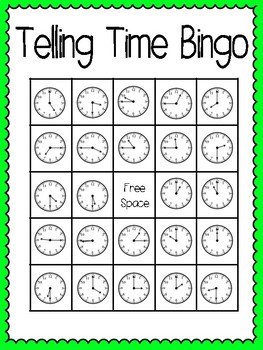 Preview of Telling Time Bingo (30 complete different cards & calling cards included!)