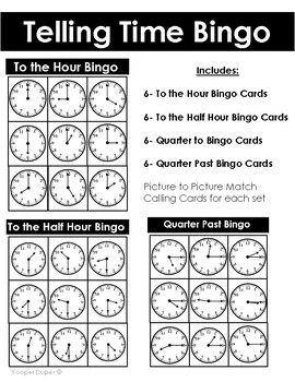 Preview of Telling Time Bingo