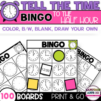 Preview of Telling Time to the Half Hour Bingo Activity