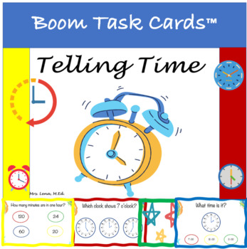 Preview of Telling Time First Grade Boom Cards™ Game MA.1.M.2.1