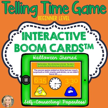 Preview of Telling Time, Boom Cards, Halloween Theme, Beginner Level, Games