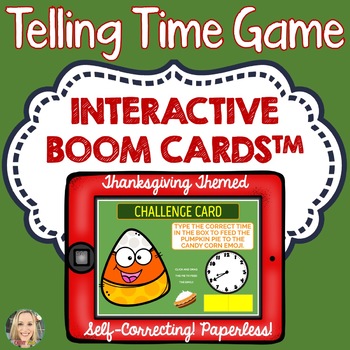 Preview of Telling Time, Boom Cards, Thanksgiving Theme, Advanced Level, Games