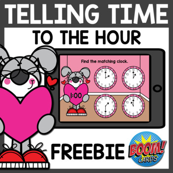 Preview of Telling Time Boom Cards | Valentine's Day Boom Cards Distance Learning