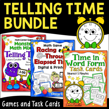 Preview of Telling Time Bundle | Time in Word Form | Elapsed Time | Games and Task Cards