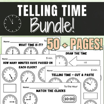 Preview of Telling Time Bundle! Time to the Hour, Half Hour, 15 & 45, 5, and 1 Minute