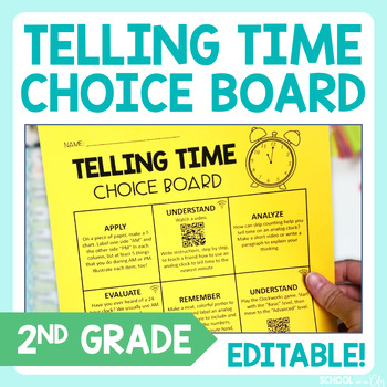 Preview of Telling Time 2nd Grade Math Choice Board - Editable Extension Activities