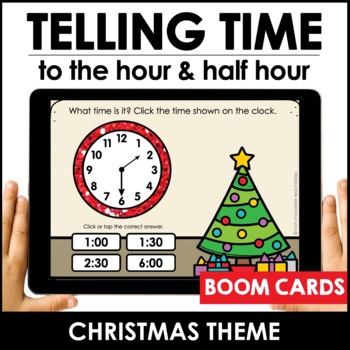 Preview of Telling Time Christmas BOOM CARDS™ | Analog Clock - To the hour, half hour