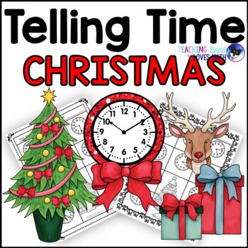 Preview of Christmas Telling Time Practice Math Worksheets for 2nd Grade and 3rd Grade
