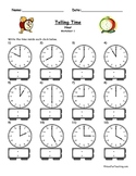 Telling Time Clock Worksheet - To The Hour