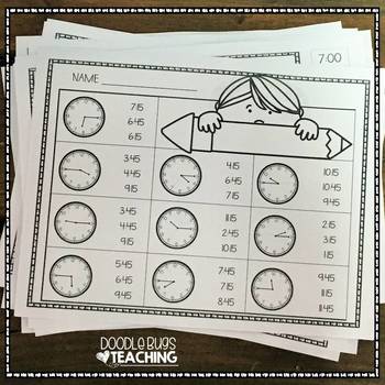 Telling Time Clocks Worksheet Printables by Doodle Bugs Teaching