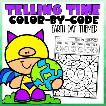 Preview of Telling Time Color-By-Number | Earth Day Themed