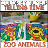 Telling Time Color by Number Coloring Worksheets Zoo Anima