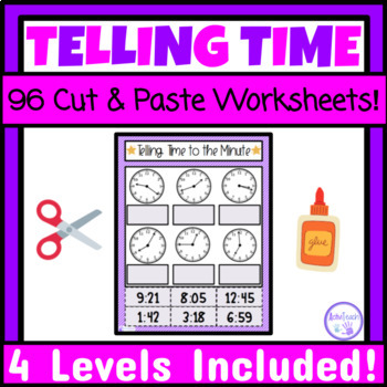 Preview of Telling Time Cut and Paste Worksheets Special Education Math Centers Life Skills