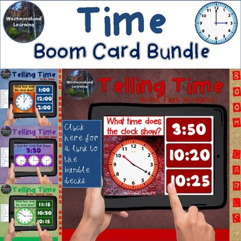 Preview of Telling Time Digital Boom Cards Analog Clocks 4 Card Sets Distance Learning
