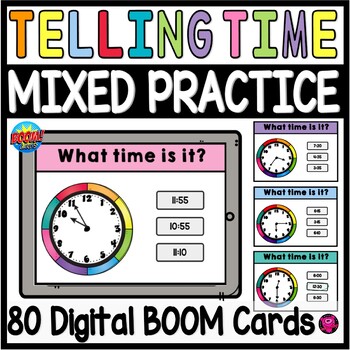 Preview of Telling Time Digital Boom Cards - Time to Hour 5 Minutes Analog Clocks