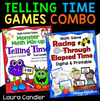 Preview of Telling Time / Elapsed Time Math Games Combo