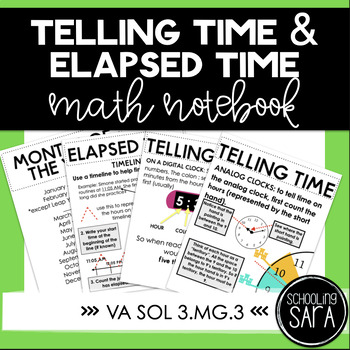 Preview of Telling Time, Elapsed Time Math Notebook | Virginia SOL 3.9 | Digital & Print