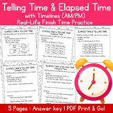 Telling Time & Elapsed Time Timelines | Daily Routine Word Problems | Print & Go