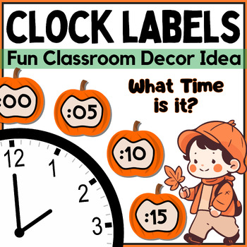 Preview of Telling Time Fall Theme Pumpkin Telling Time Clock Labels Classroom Decor Poster
