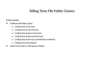 Preview of Telling Time File Folder Games