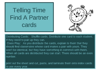 Preview of Telling Time "Find a Partner" cards