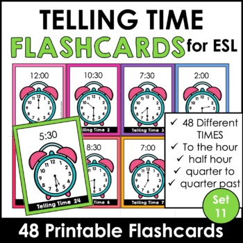 Preview of Telling Time Flashcards | ESL Task Cards - to the HOUR, HALF HOUR, QUARTER HOUR
