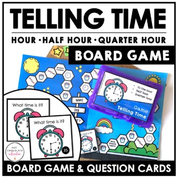 Preview of Telling Time Board Game - Reading Analog Clocks | Hour, Half Hour, 15 minutes