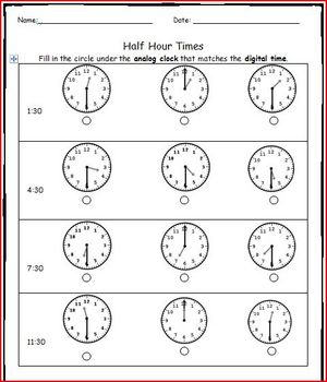 Telling Time Half Hour Match by CatieMarie | Teachers Pay Teachers