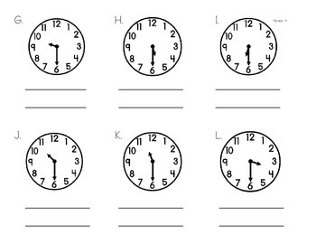 Telling Time - Half Past Practice, Analog to Digital and English by ny