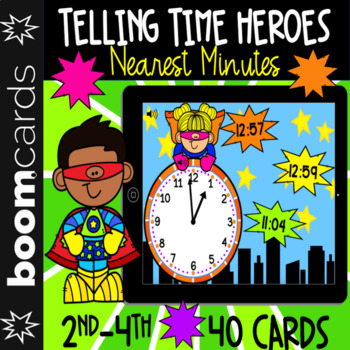 Preview of Telling Time Heroes | Nearest Minutes (BOOM CARDS)