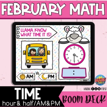 Preview of Telling Time Hour & Half Hour & AM or PM | Digital Center | February BOOM Cards