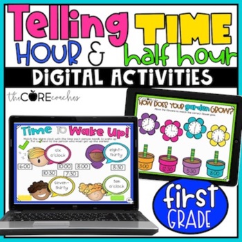 Preview of Telling Time Hour & Half Hour - Digital Math Practice - 1st Grade Math