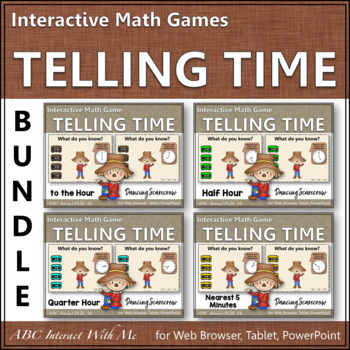 Preview of Telling Time Hour, Half Hour, Quarter, 5 minutes Interactive Math Games Bundle