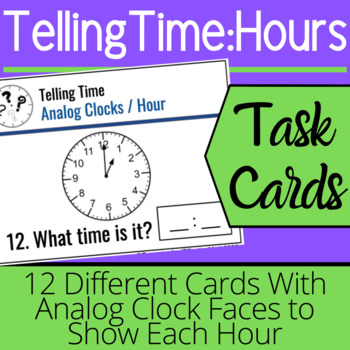Preview of Telling Time Hours Task Cards: PDF and Boom Cards™ Distance Learning
