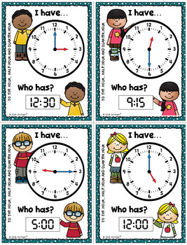 Telling Time to the Hour, Half-hour, and Quarter-hour {I Have...Who Has?}