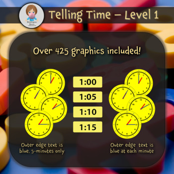 Preview of Telling Time Level 1 (Beginners) - Graphics by Bubblegum Brain