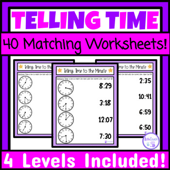 Preview of Telling Time Matching Worksheets Packet Special Education Life Skills Math Time