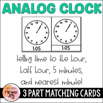 Preview of Telling Time: Analog Clock 3 Part Matching Cards