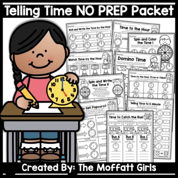 Preview of Telling Time NO PREP Packet Math Elapsed to the Hour, Half and Nearest 5 Minutes