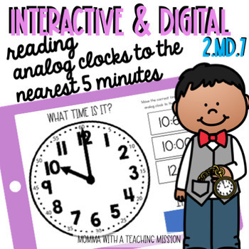 Preview of Telling Time Nearest 5 minutes Reading a Clock Google Classroom Interactive