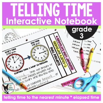 Preview of Telling Time Unit Interactive Notebook & Worksheets Includes Elapsed Time