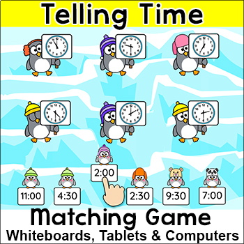 Preview of Telling Time Game Penguins Matching Activity - A Fun Winter Math Center