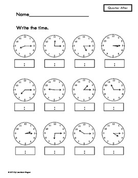 Telling Time Practice Worksheets- Hour, Half Hour and Quarter after the