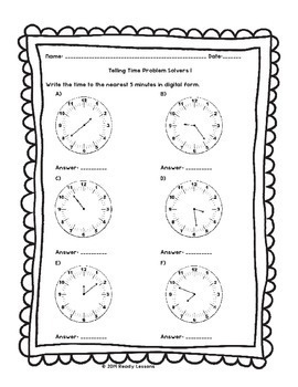 2nd grade telling time worksheets for telling time to 5
