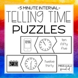 Telling Time to the 5 Minute Interval Puzzles Math Center