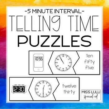 Preview of Telling Time to the 5 Minute Interval Puzzles Math Center