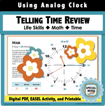 Preview of Telling Time Review Using Analog Clock for Life Skills - Elementary Level